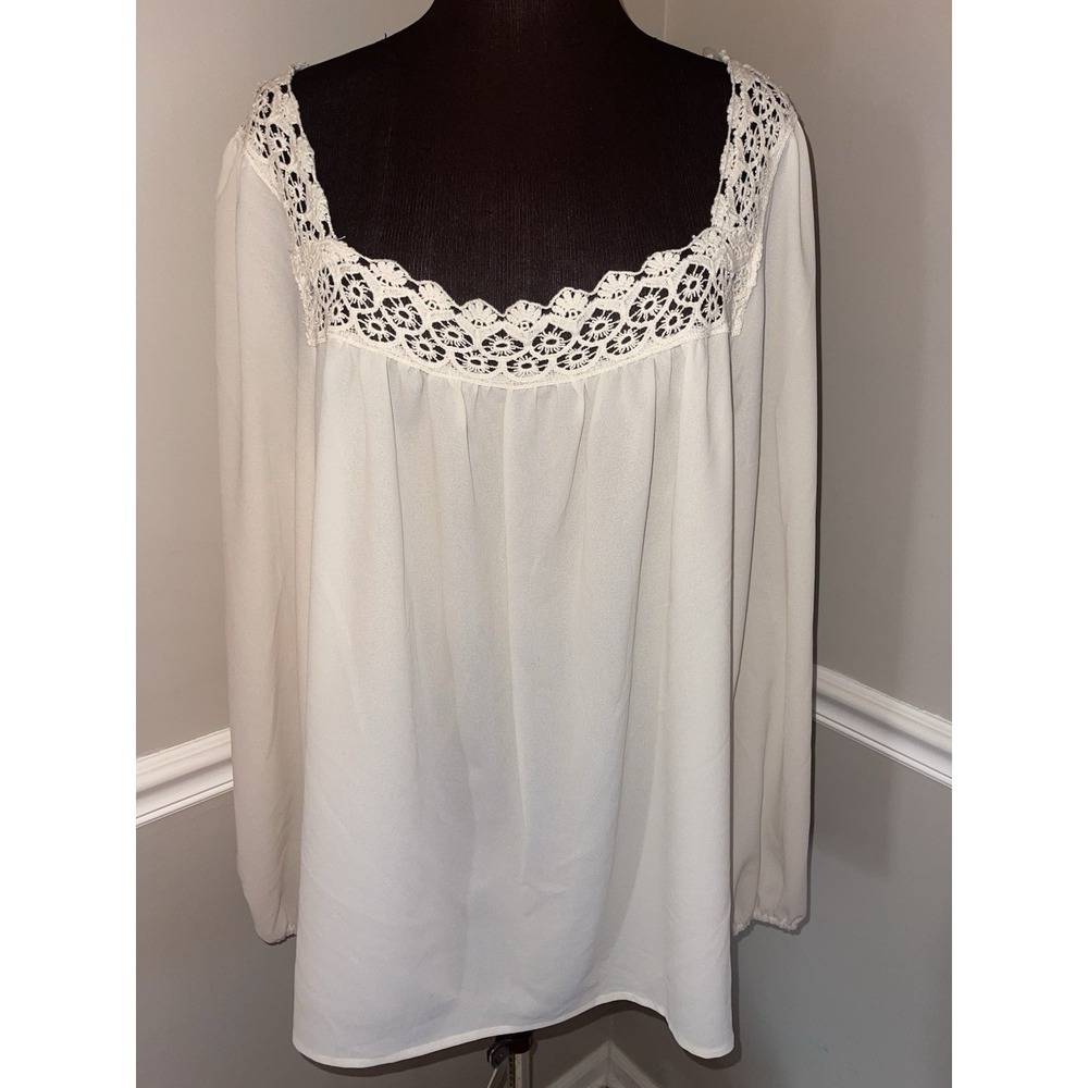 Haptics‎ By Holly Harper Cream Crocheted Boho Milkmaid Coquette Shirt Plus Sz 1X
